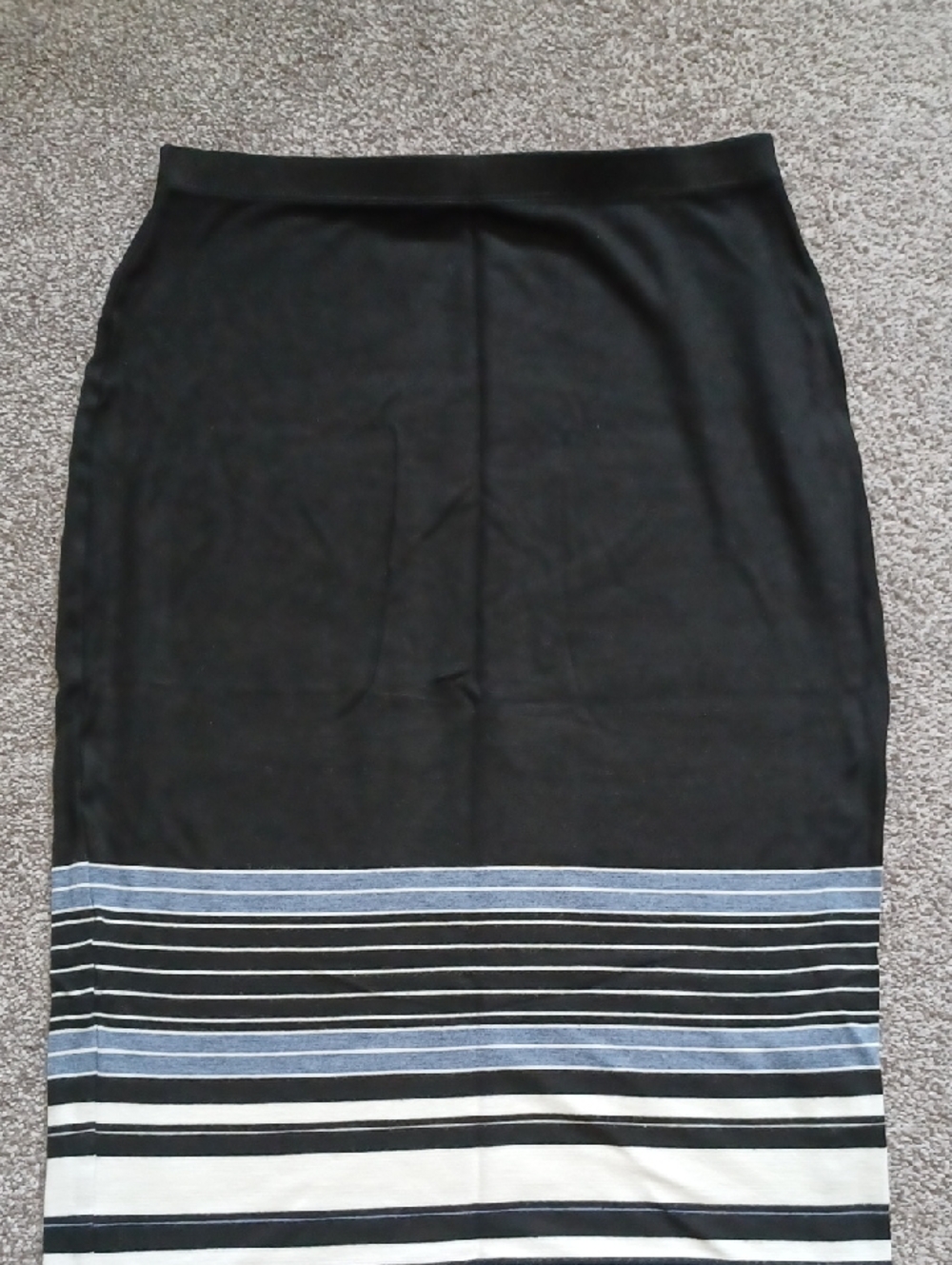 Max Studio Black Pencil Skirt with Blue and White Striped Hem
